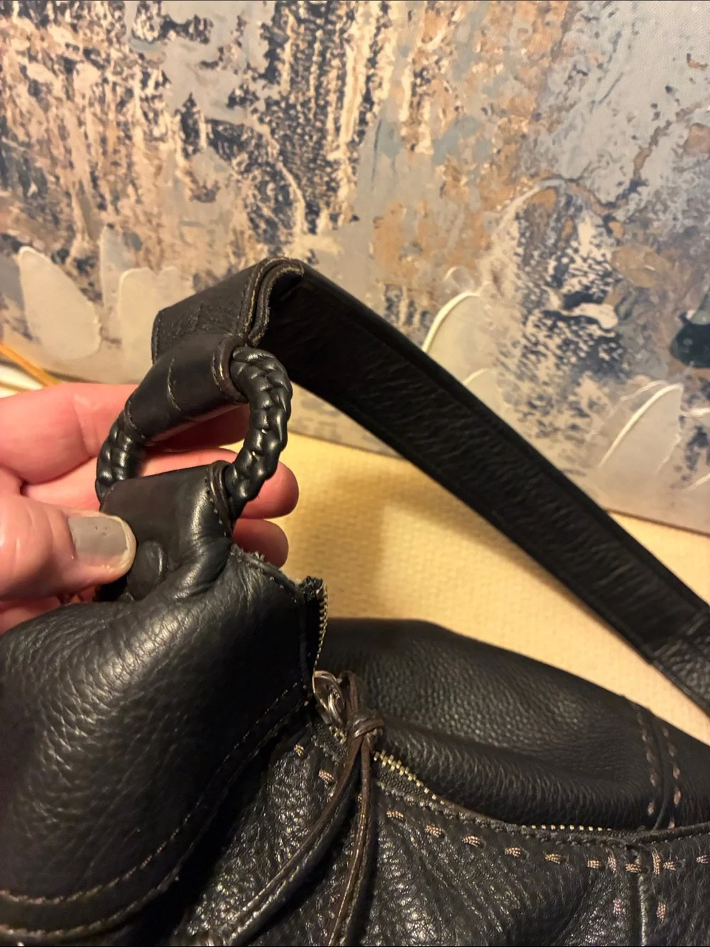 Genuine Cole Haan Black Leather Shoulder Bag - Classic Women's Hobo Minimalist